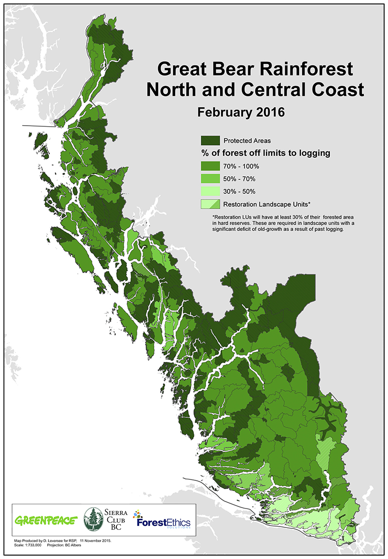 carte de la Great Bear Rainforest véhiculant une vision environnementaliste du site