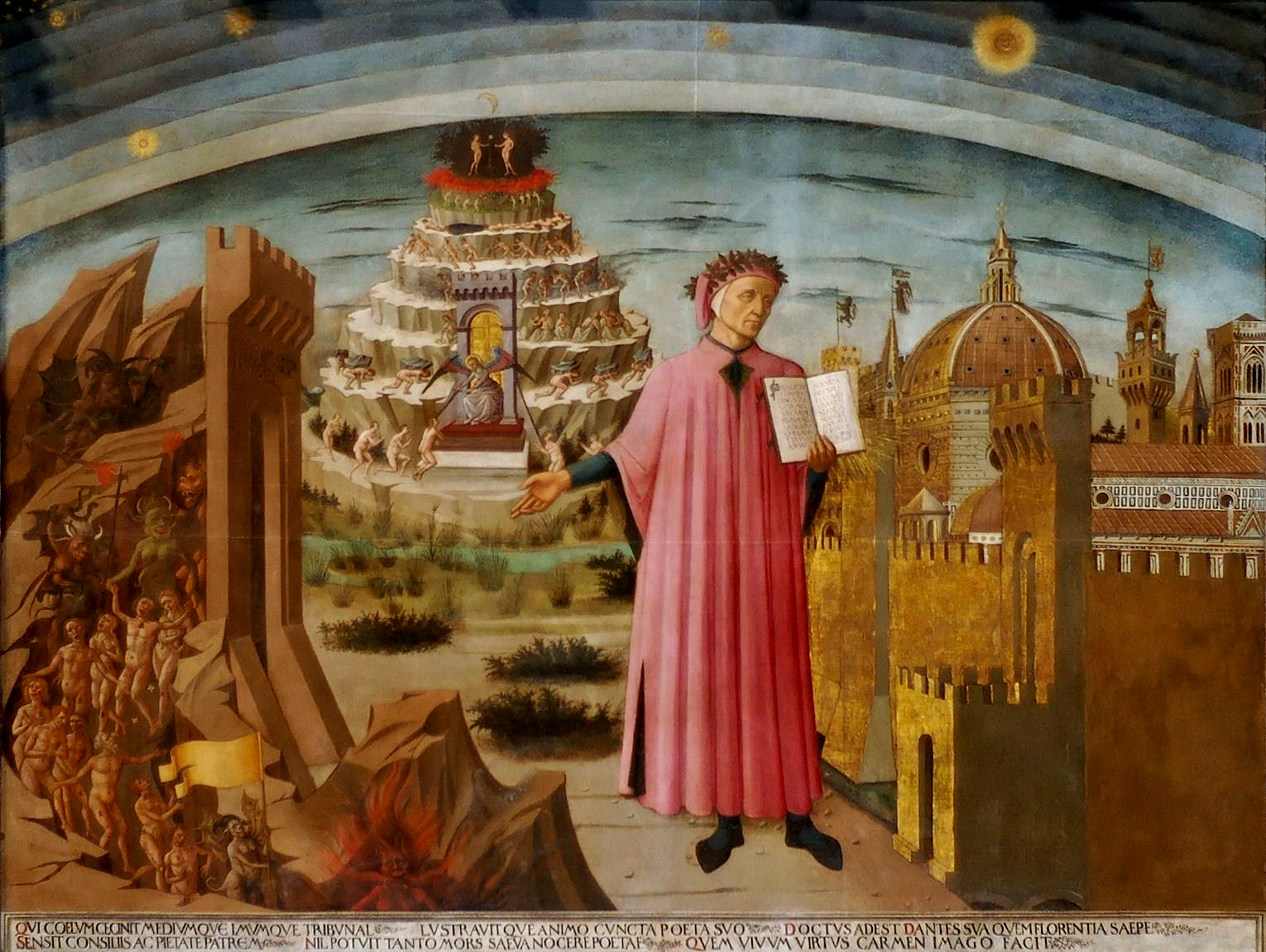 Domenico di Michelino, Dante con in mano la Divina Commedia, Firenze, Santa Maria del Fiore, 1465