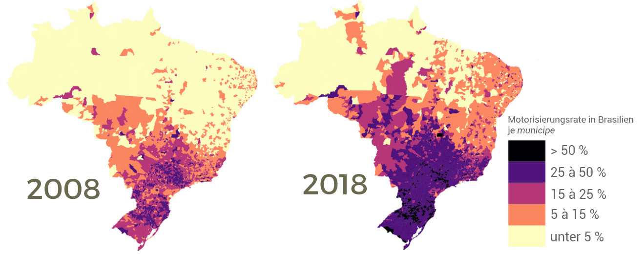 taux motorisation bresil carte 2008 2018 de