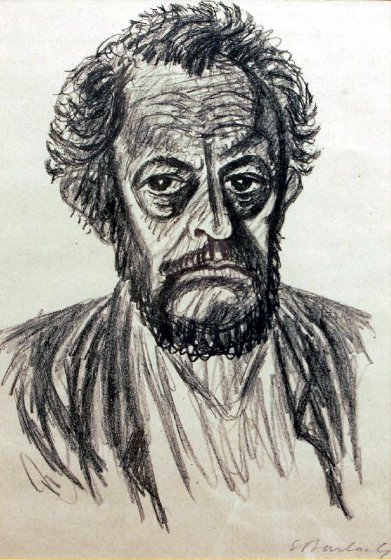 Autoportrait d'Ernst Barlach 1928 au crayon
