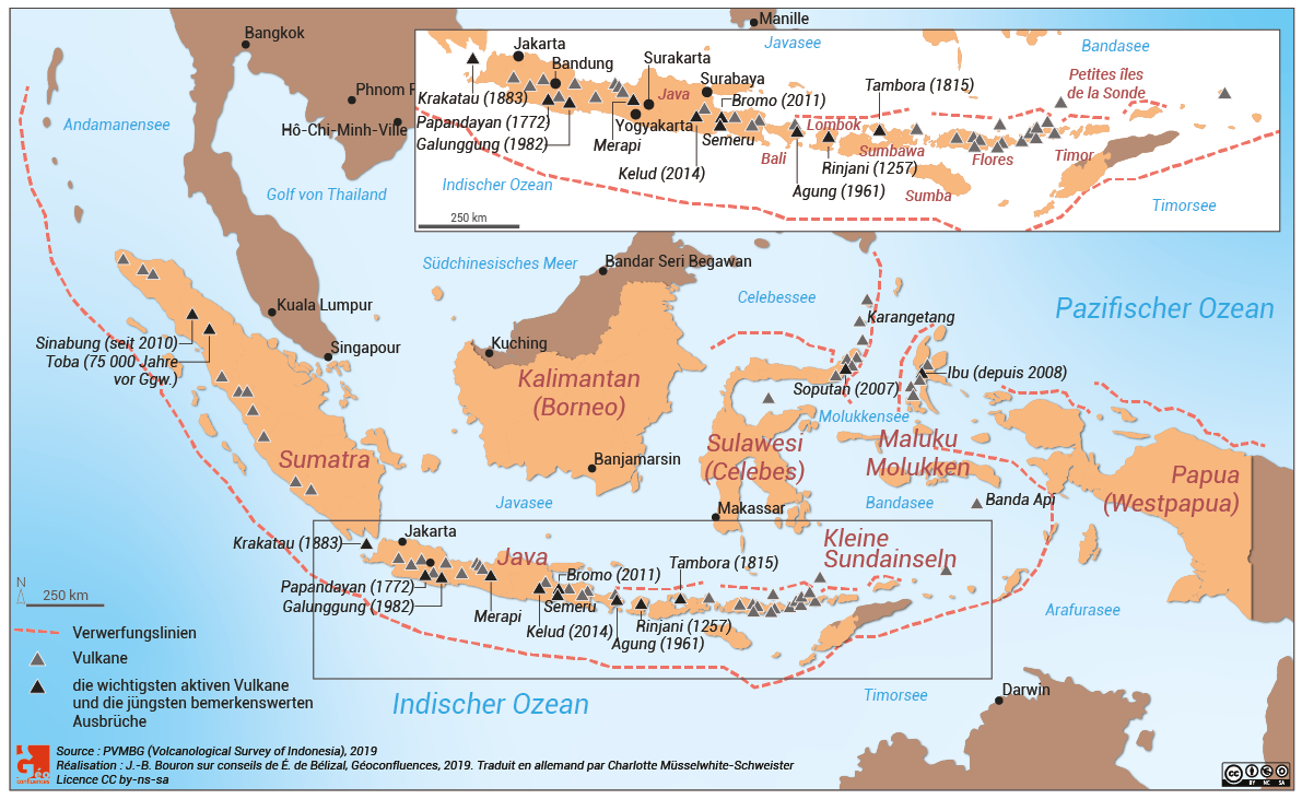 carte des risques volcaniques en Indonésie