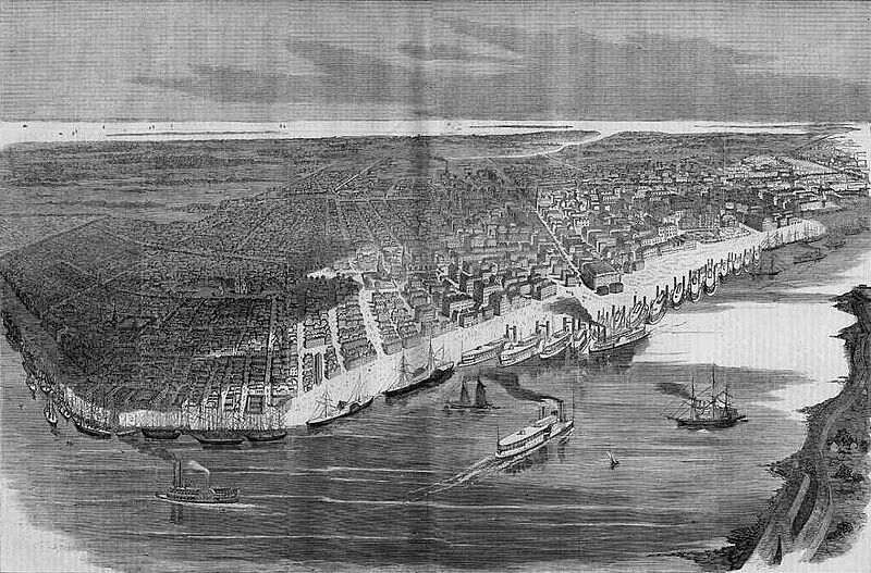 Fig 3. Ville de La Nouvelle-Orléans, Louisiane, gravure sur bois publiée dans Harper's Weekly, mai 1862. Source : Wikimedia Commons, Domaine public. 