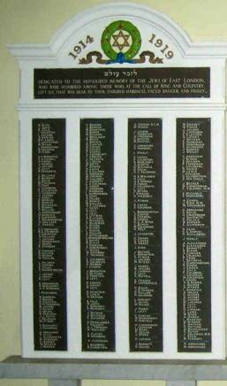 Plaque de commÃ©moration des morts Ã&nbsp; la guerre dâune des synagogues de Londres