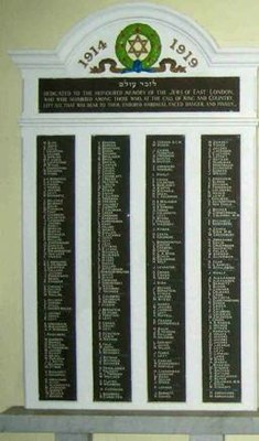 Plaque de commémoration des morts à la guerre d’une des synagogues de Londres