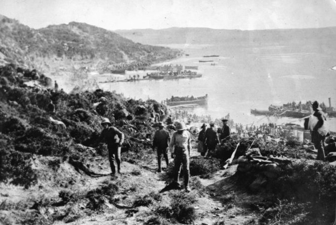 New Zealand and Australian soldiers landing at Anzac Cove, Gallipoli, Turkey