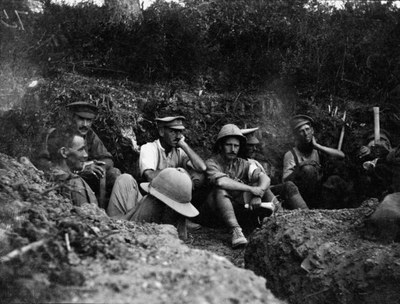 Soldiers occupying a trench during the Gallipoli campaign Soldiers occupying a trench during the Gallipoli campaign