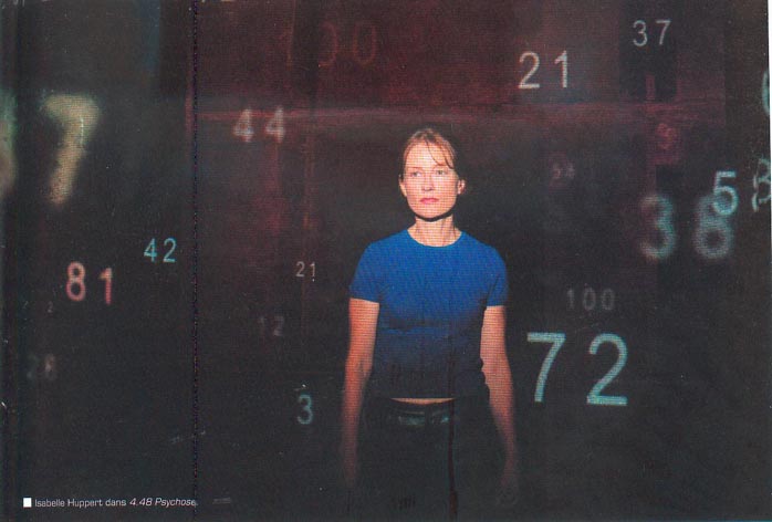 Isabelle Huppert dans 4.48 Psychose, mise en scène par Claude Régy