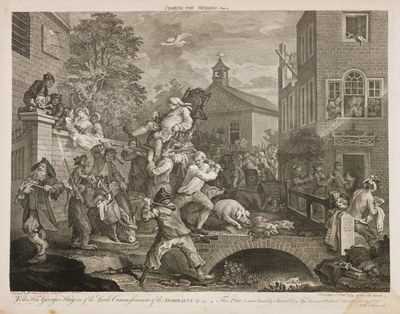 William Hogarth - Four prints of an election - Chairing the member
