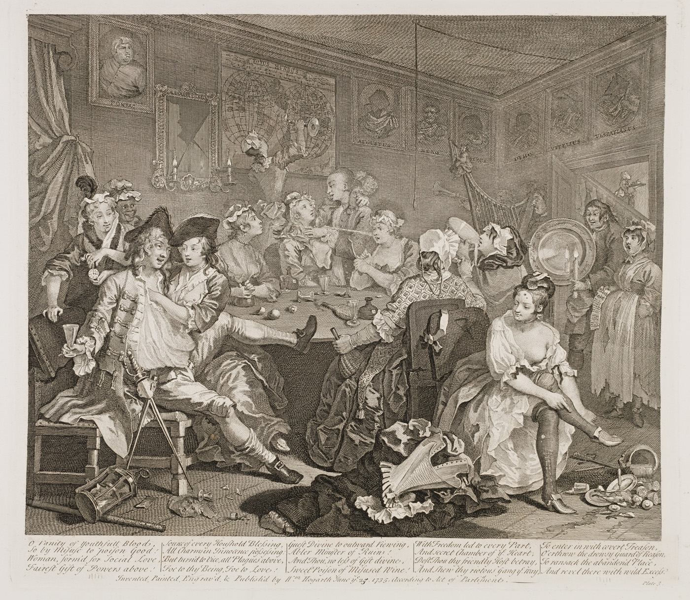 William Hogarth - The Rake's Progress plate 3