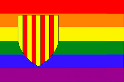 Drapeau LGBT+ Catalogne in Wikimedia, licence CC BY-SA 4.0.