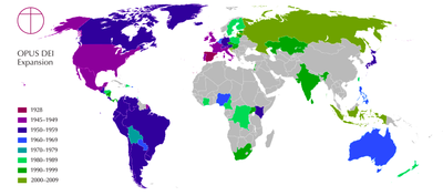 Carte de l'expansion de l'Opus Dei