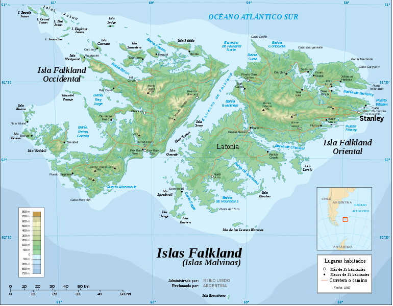 Mapa de las islas Malvinas/Falkland