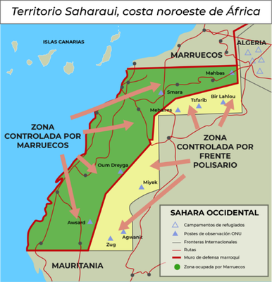 Territorio Saharaui, Costa Noroeste de Àfrica, https://www.esglobal.org/sahara-occidental-cambiar-algo-para-no-cambiar-nada/