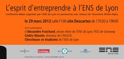 Invitation esprit d'entreprendre à l'ENS de Lyon