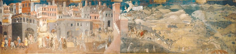 Ambrogio Lorenzetti, Effetti del buon governo, Siena, Palazzo comunale (1338 circa)]